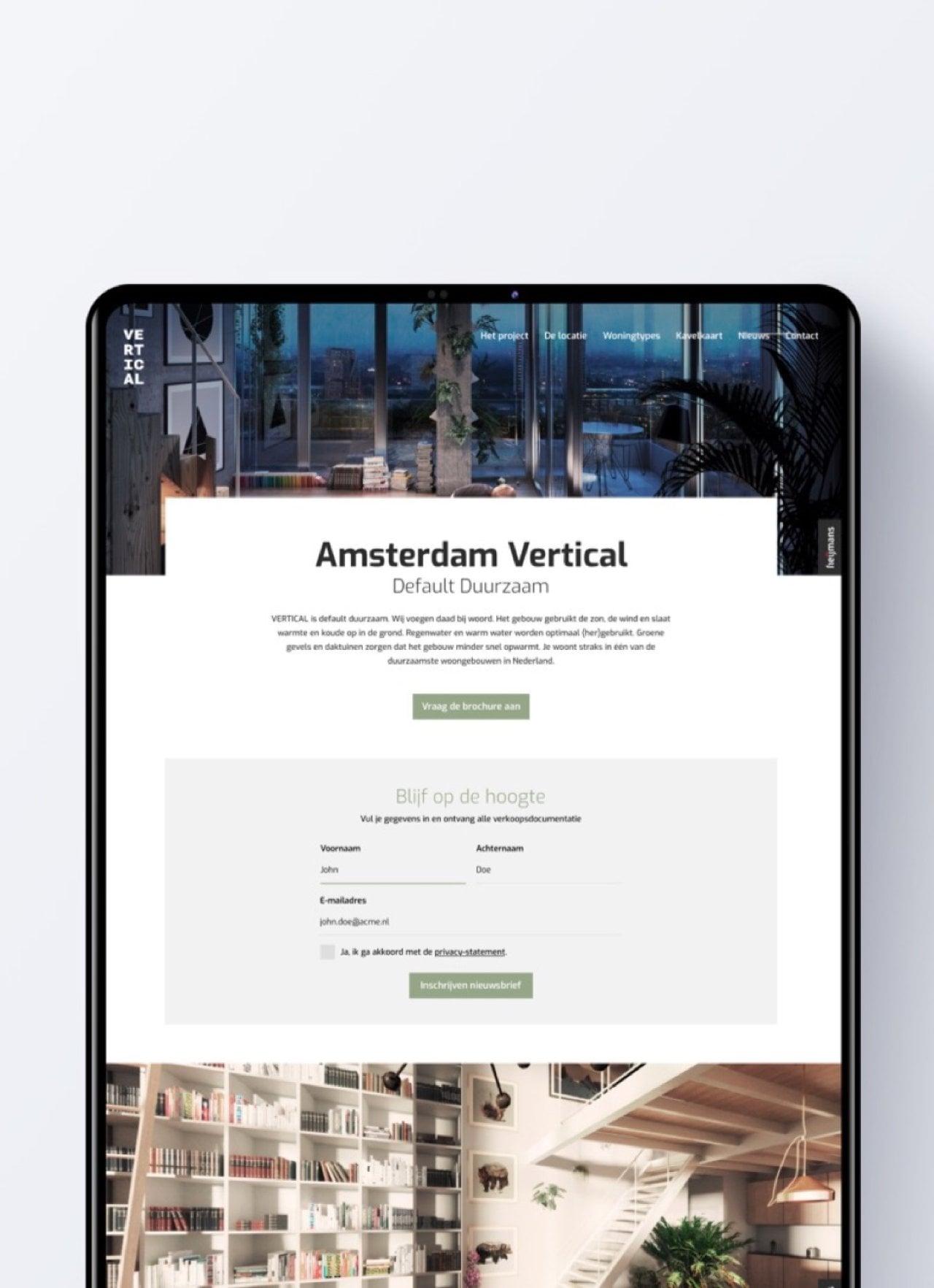 Website van een vastgoedproject