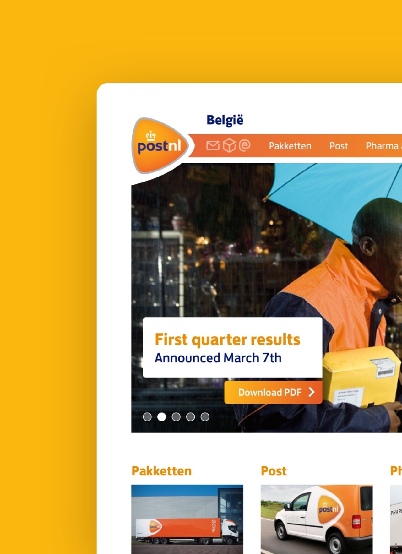 Grafische weergave van Belgische PostNL website